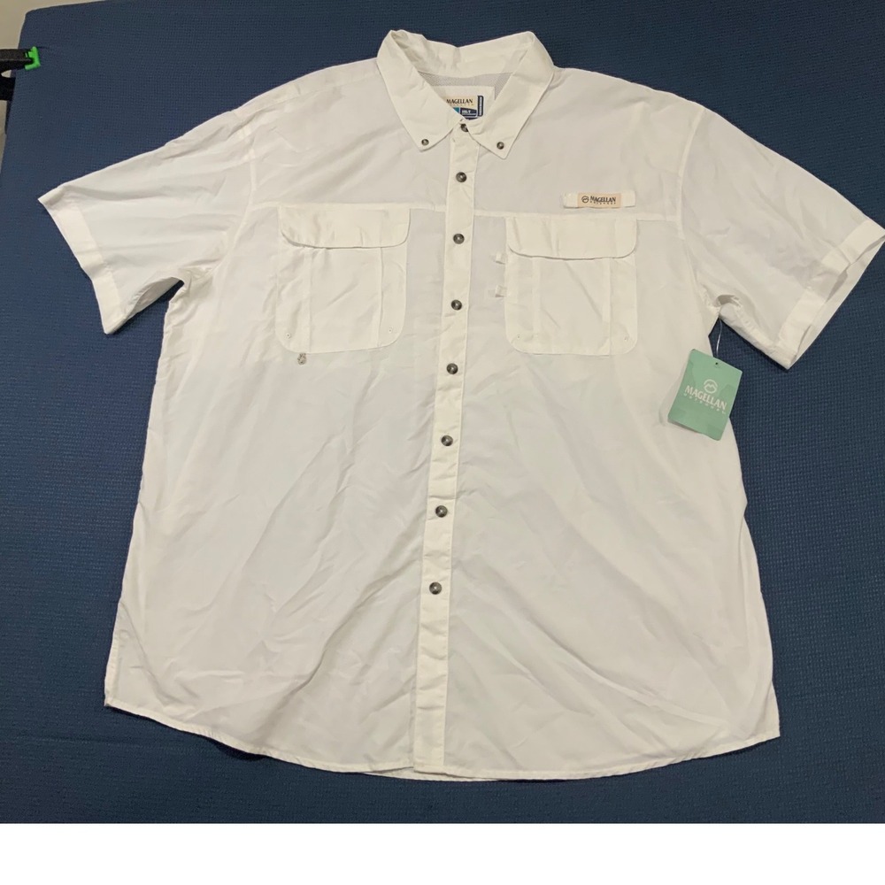 Magellan Outdoors Fish Gear Shirt Mens 2XLT White Short Sleeve Moisture Wicking